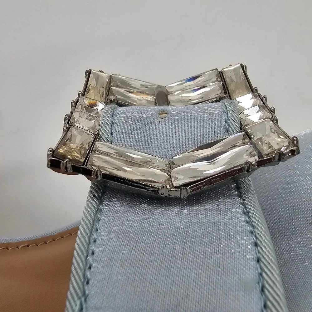 Steve Madden Liandra-B Block Heel Platform Sandals Womens 6.5 Blue Satin Crystal